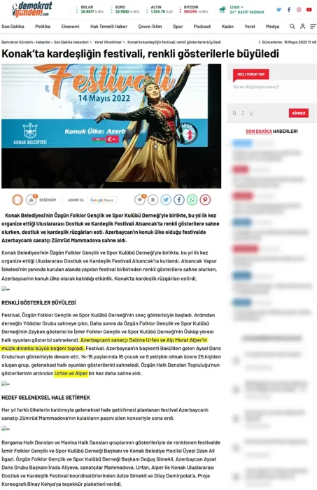 16.05.2022, DHA "DOSTLUK ve KARDEŞLİK FESTİVALİ"