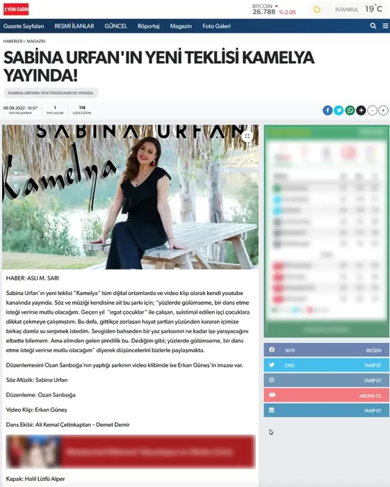 08.08.2022, Yeni Çağrı "KAMELYA"